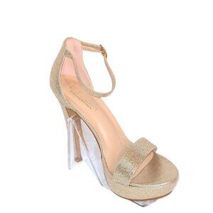 DE BLOSSOM COLLECTION CHAMPAGNE SHIMMER PLATFORM HIGH HEELS - SIZE 7.5